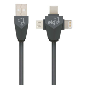 Cabo 3 em 1: Lightning + USB Tipo-C + Micro USB - PW31C