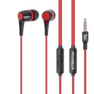 Fone de Ouvido Com Fio Intra-Auricular – Preto e Vermelho